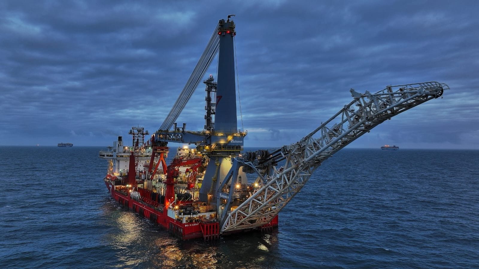 Offshore pipelay vessel at blue hour
